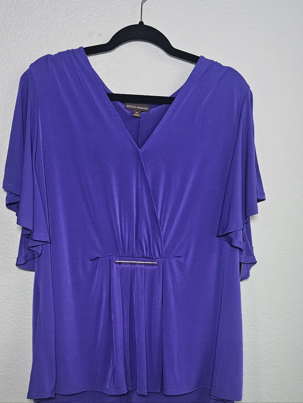 Bold Elements 2X NWT Purple Surplice Blouson Top Flutter Sleeve Empire Waist